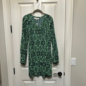 LOFT Green Sheath Dress with Bishop Sleeves
